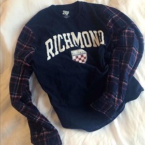 University of Richmond tshirt with flannel sleeves